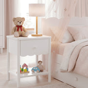 Mainstays Kids Scallop Nightstand, White, Acacia Timber and MDF, Child-Friendly Design, Storage Drawer
