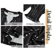 Fantaslook Women's V Neck 3/4 Sleeve Trendy Tops with Smocked Cuffs, XL, Black-Dots - 95% Polyester