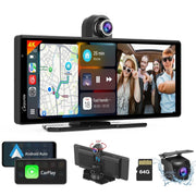 Carpuride 10.26 Wireless Car Stereo with Apple CarPlay, Android Auto, HD IPS Touchscreen, 4K Front Dash Cam, 1080p Rear Camera, Voice Control C92