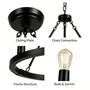MMUPFH Farmhouse Wagon Wheel Chandelier, 8-Light Matte Black Metal Pendant with Adjustable Height
