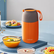 JUSTLET 24 oz Insulated Stainless Steel Food Jar, Thermos W/ Folding Spoon and Cup, Orange