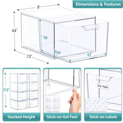 Sorbus Stackable Acrylic Drawers, Clear Plastic Storage Bins, 8-Count, Smooth Sliding with Easy-Grip Handles, Anti-Slip Gel Feet, Customizable Labels