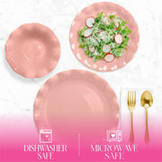 Paris PH13812-AZ Hilton Heiress Collection 12-Piece Dinnerware Set, Scalloped Ruffle Rim, Durable Stoneware, Microwave, Rose Pink