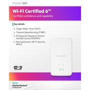 Aruba Instant On AP22D Dual Band Wi-Fi 6 Wireless Access Point, Indoor, 1.44 Gbps, 2.5 GbE Uplink, MIMO Technology, Ceiling and Wall Mountable, S1U75A