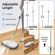 AlfaBot Cordless Electric Spin Mop, Dual-Motor 150 RPM, LED Headlight, Water Sprayer, Lightweight Rechargeable Floor Cleaner for Hardwood and Tile, WS-24-05A