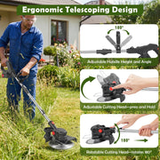 CATGOOD Electric Cordless Weed-Eater 24V 4.0Ah Lithium Battery 8-Inch Cutting Width with 2 Batteries and Charger HG0614-BK
