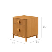 Beautiful 2-Drawer Fluted Nightstand with Built-In Power Station, Warm Honey Finish, Solid Rubberwood