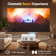 FRESHDEW Smart Projector, Native 1080P Full HD with 4K Support, AI Voice Control, WiFi 6, Bluetooth 5.2, Electric Focus, Auto Keystone, White, Bundled with Google TV Stick V05