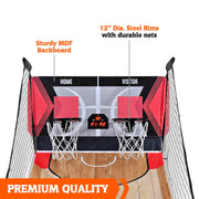 Medal Sports Hall of Games Indoor Arcade Basketball Game, 84 in Steel Frame, EZ-Fold X-Leg, Dual 12 in Steel Rims, Electronic LED Scoring, Includes 4 Size 3 Basketballs