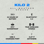 Skullcandy Kilo 2 Compact Wireless Bluetooth Speaker, Navy Blue, IPX7 Waterproof, 24-Hour Battery, Bluetooth 5.4, USB-C Charging