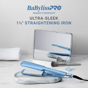 BaBylissPRO Nano Titanium 1.5 Inch Ultra-Sleek Hair Straightener with LED Temperature Display, Full-Floating Titanium Plates, Blue, BNT131T