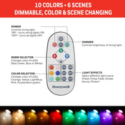 Honeywell 24 ft. Color Changing LED String Light Set, 8 Shatter-Resistant Bulbs, Remote Control, Multicolor, Warm White, ST124E216185
