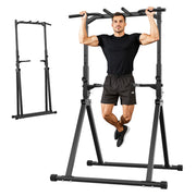 Primy Foldable Power Tower, 350 lb Capacity, Alloy Steel Frame, Adjustable Height Pull Up Bar, Free-Standing Dip Station, Black