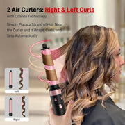 RACCOMB Salon 3 in 1 Hair Styler High-Speed Blow Dryer Brush with Auto-Wrap Curlers, Black and Rose