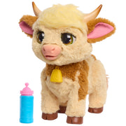Just Play FurReal Maggie Feed & Follow Cow, 11 Inch Interactive Plush Mini Highland Cow, Reddish-Orange with Blue Collar