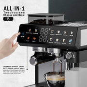 Bluebow All-in-One Espresso Machine with Built-In Grinder, 20-Bar Pressure, Black & Silver