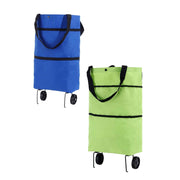 Jierger 2PCS Foldable Shopping Trolley Bag with Wheels, Large Capacity, Green, Portable Rolling Grocery Handbag for Travel and Home