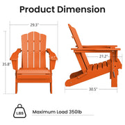 JUSTLET Adirondack Chair, Outdoor Folding Plastic Recycled Adirondack Chair(No Table), Orange