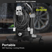 Sun Joe Electric Pressure Washer, 2200 PSI, 1.1 GPM, 14.9-Amp Motor, Quad-Wheel Design, Foam Cannon and Brush Accessory Kit, Green, SPX3000-QW2