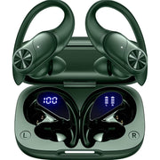VEAT00L V6 Wireless Sport Earbuds, Bluetooth, 88-Hour Playback, Ergonomic Earhook, Digital Display Charging Case, Olive Green