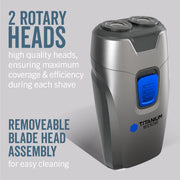 Ideavillage Products Titanium Edge Micro Rotary Electric Shaver for Men, Dual Floating Heads, Titanium-Coated Hypoallergenic Blades, Silver