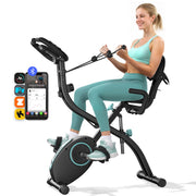 MERACH S15L Folding Exercise Bike, 4 in 1 Magnetic Upright Bike with 16 Levels of Resistance, Blue