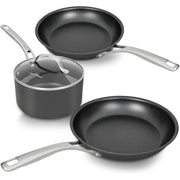 Chef Power Cookware Set, 4 Pieces, Hard Anodized Nonstick, Black, Stainless Steel Handles, Oven Safe, Dishwasher Safe