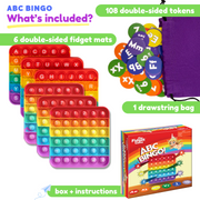 The Fidget Game ABC Bingo Educational Game with Multicolor Silicone Fidget Mats for 2-6 Players Ages 3+