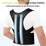 Pukitry Posture Corrector with Fiberglass Support, Adjustable Shoulder Straps, Breathable Mesh, Black, Size L