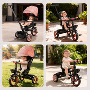 JoyStone 7 in 1 Foldable Toddler Tricycle Stroller with Adjustable Canopy, Parent Handle, Pink