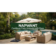 Napwant 10ft Cantilever Patio Umbrella with Beige UV-Resistant Polyester Canopy, Crank and Tilt Mechanism, Rust-Resistant Steel Frame, 4-Piece Weighted Base Included