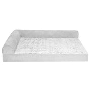 Furhaven 44556087 Jumbo Orthopedic Deluxe L-Chaise Dog Bed with Embossed Faux Fur and Suede, Gray
