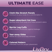 TYE Medical LivDry Womens Adult Incontinence Underwear, Super Absorbent Gel Core, Purple Flowers, XL, 44 Count