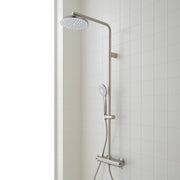 Signature Hardware Hollybrook Thermostatic Exposed Pipe Shower System with Rainfall Shower Head, Multifunction Hand Shower, Brushed Nickel, 953952
