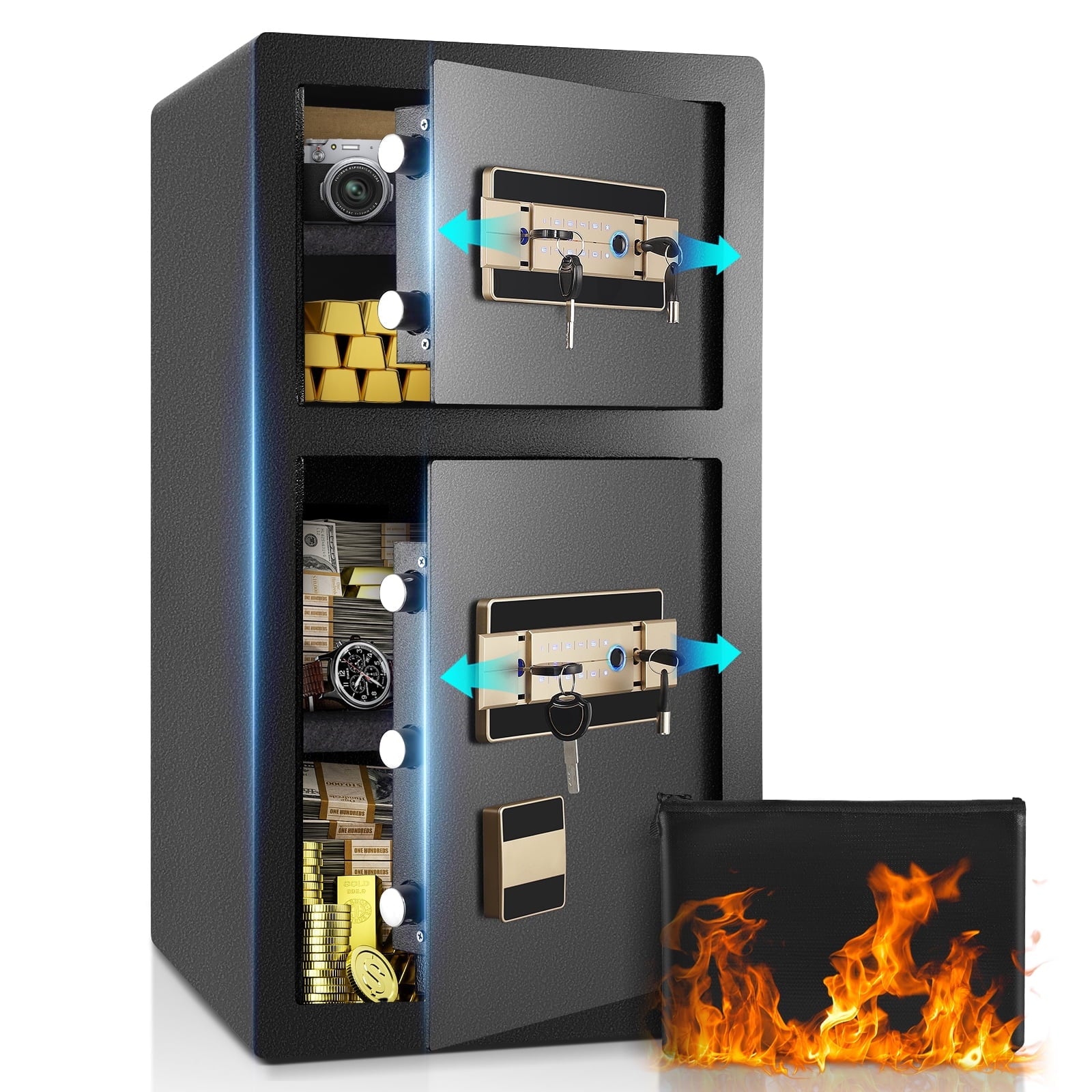 TELAM 7.5 CU. ft Fingerprint Safe Box, Double Safety Key Lock with Dua ...
