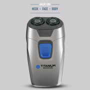 Ideavillage Products Titanium Edge Micro Rotary Electric Shaver for Men, Dual Floating Heads, Titanium-Coated Hypoallergenic Blades, Silver