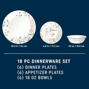 Corelle 1150473 Wildflower Scatter 18-Piece Glass Dinnerware Set (Service for 6)