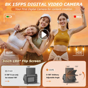 XLURC Digital Camera, 8K UHD, 88MP, Autofocus, 18X Digital Zoom, 3-Inch 180 Flip Screen, WiFi Enabled, Gunmetal, WD300-1-8K