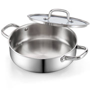 Cook N Home 4 Quart Tri-Ply Clad Stainless Steel Saute Pan with Lid, 10.5 Inch, Induction Compatible, Oven Safe, 02806