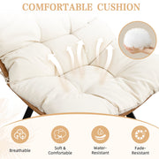 Walsunny Outdoor Wicker Swivel Chair, 360 Oversized Patio Papasan with Thick Beige Cushion, Sturdy Steel Frame, Modern Rattan Lounge Chair, MXZY-BG