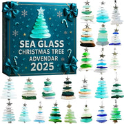 FWTTOM Advent Calendar 2025, Sea Glass Handmade Mini Christmas Tree Shape Advent Calendars with 24Pcs Hanging Ornaments
