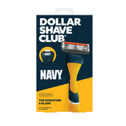 Dollar Shave Club 95240709 Navy Branch 6-Blade Shaving Set with Textured Diamond Grip Handle, Pivot Head, 2 Signature 6 Blade Razors, Built-In Precision Trimmer