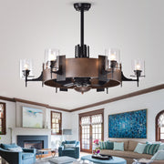 Warehouse of Tiffany Lodgin Faux-Wood 35-Inch 6-Light Ceiling Fan with Glass Pillar Lamps, Remote Controlled, Brown, CFL-8399FI
