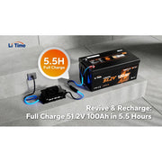LiTime 58.4V 18A Lithium Battery Charger for 48V LiFePO4 Battery, IP65 Waterproof, AC-DC Smart Charger for Golf Cart, Electric Outboard, Boat, L51.2V18A-GC-WP
