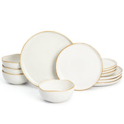 Pokini 12-Piece Stoneware Dinnerware Set with Reactive Glaze Finish, White, Service for 4