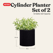 Keter 271123 Small Cylinder Rattan Resin Plant Planter Set of 2, Graphite, Indoor and Outdoor