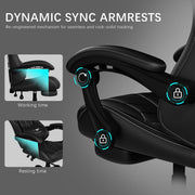 Auxe Gaxe Gaming Chair for Adults with Ergonomic High Back, Retractable Footrest, PU Leather, Lumbar Support, Headrest, Adjustable Armrests, Black, C-Black