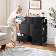 Edx Dresser Storage with 10 Drawers, Fabric Dresser Tower with Side Bag, Sturdy Metal Frame, Wood Top, Black, WMED-FC-CGK10CCD-BK