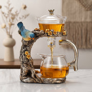Dedrfuc Kungfu Magic Tea Set, Glass Magnetic Teapot with Semi-Automatic Water Guide, Heat-Resistant Borosilicate Glass Infuser, 6 Handle Cups
