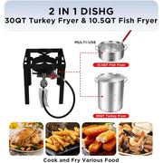 Red Mountain Valley Outdoor Camping Turkey Fryer Set, 30 Qt and 10 Qt Aluminum Pots, 50,000 BTU Burner, Digital Timer, Safety Regulator and Thermocouple Shutoff, 2A-CM196